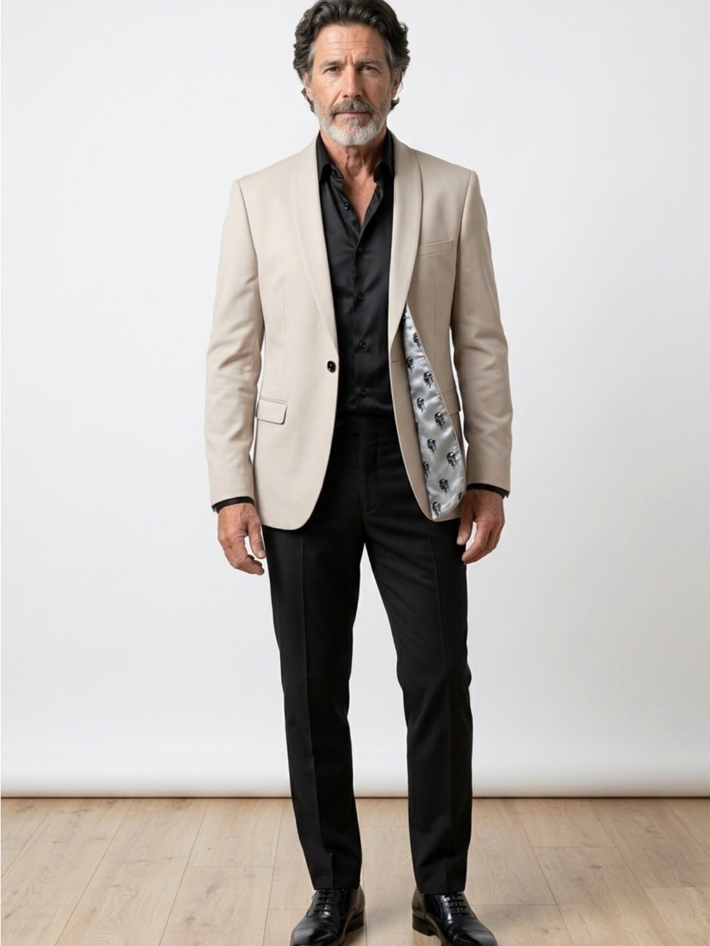 Men's Cream Single-Breasted Blazer with Notch Lapel - Modern Tailored Fit